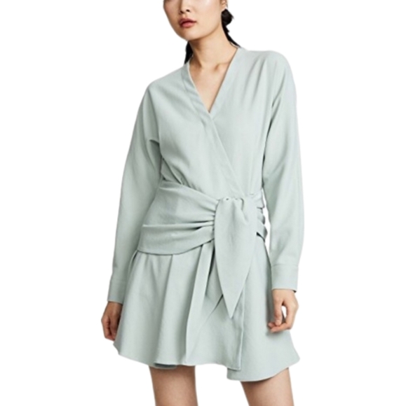TIBI | Chalky Drape Faux Wrap Dress in Ash Green‎ ~ Size US 0 - Picture 1 of 7